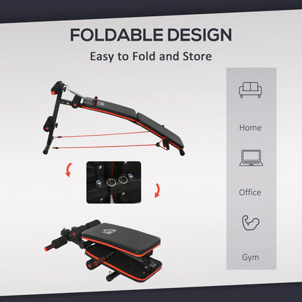 Steel Foldable Core Workout Bench for Home - Red/Black