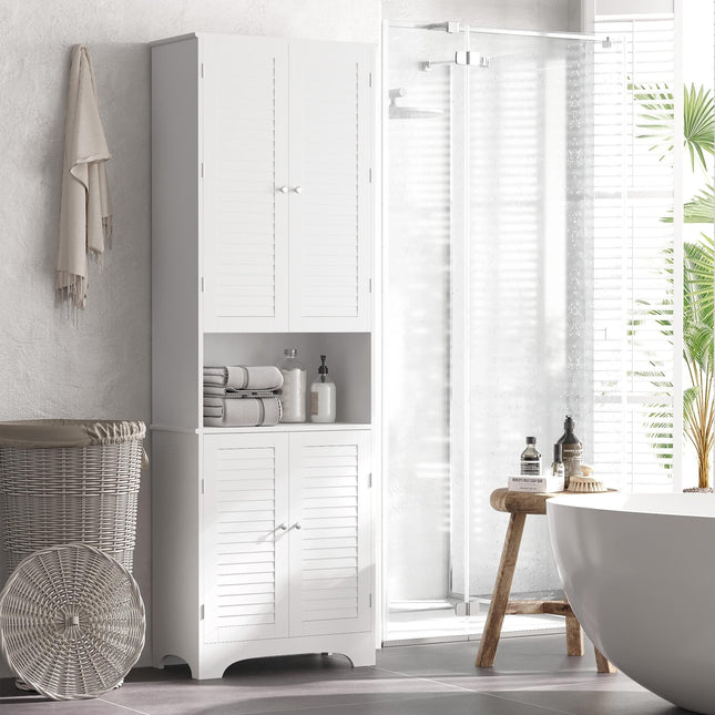 Freestanding 6-Tier Bathroom Storage Cabinet MDF Slimline Design - White