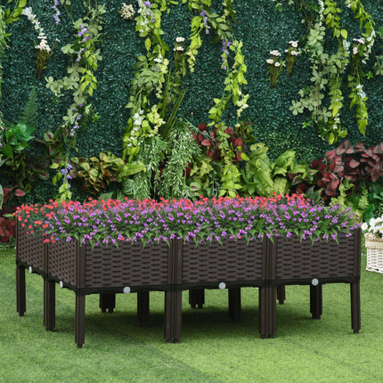 6-Piece Stackable PP Raised Flower Bed with Drainage Holes for Vegetable & Herb Growing - Brown