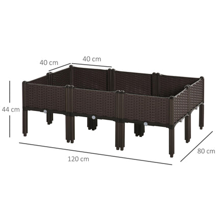 6-Piece Stackable PP Raised Flower Bed with Drainage Holes for Vegetable & Herb Growing - Brown