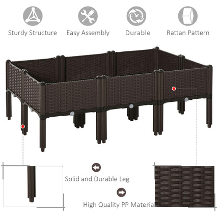 6-Piece Stackable PP Raised Flower Bed with Drainage Holes for Vegetable & Herb Growing - Brown