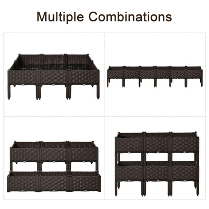6-Piece Stackable PP Raised Flower Bed with Drainage Holes for Vegetable & Herb Growing - Brown