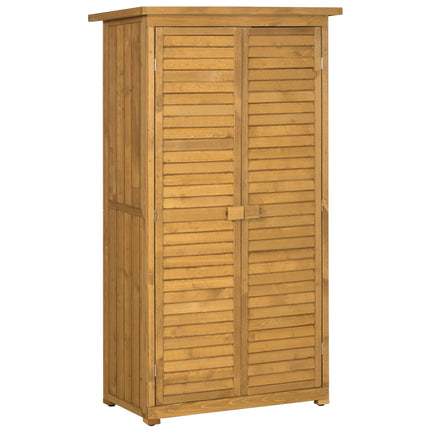 Wooden Garden Storage Shed with 3-Tier Shelves and Asphalt Roof - Natural