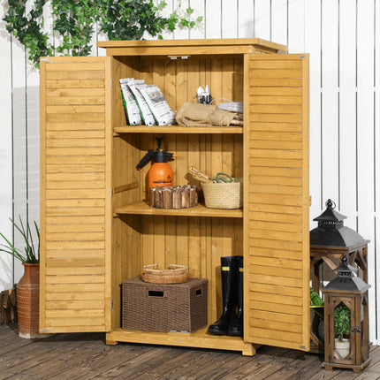 Wooden Garden Storage Shed with 3-Tier Shelves and Asphalt Roof - Natural