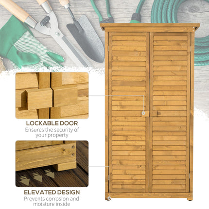Wooden Garden Storage Shed with 3-Tier Shelves and Asphalt Roof - Natural