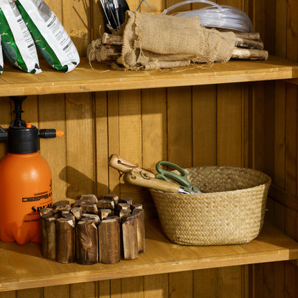 Wooden Garden Storage Shed with 3-Tier Shelves and Asphalt Roof - Natural