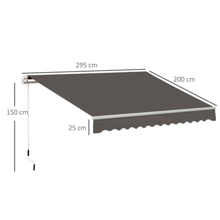 Manual Window Awning Canopy 295x200cm with Aluminium Frame - Grey