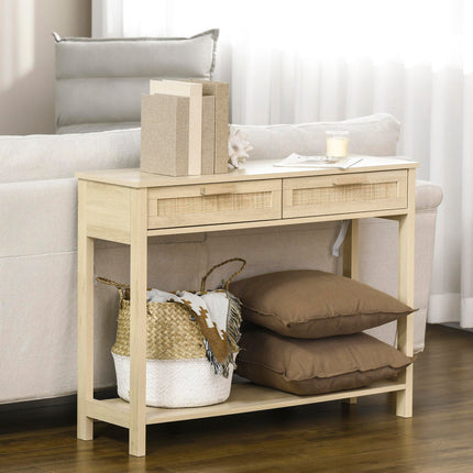Console Sofa Table with Storage Shelf and Drawer for Hallway Entryway Living Room Bedroom - Natural