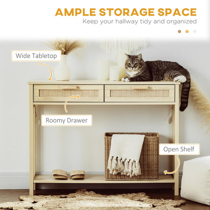 Console Sofa Table with Storage Shelf and Drawer for Hallway Entryway Living Room Bedroom - Natural