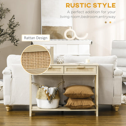 Console Sofa Table with Storage Shelf and Drawer for Hallway Entryway Living Room Bedroom - Natural