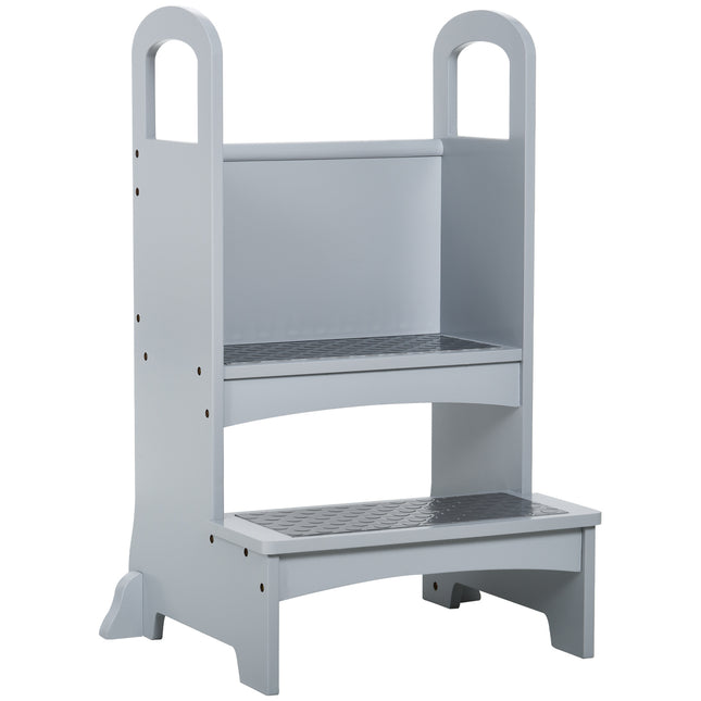 Kitchen Helper 2-Step Stool with Handles for Kids and Toddlers - Grey