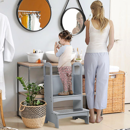 Kitchen Helper 2-Step Stool with Handles for Kids and Toddlers - Grey