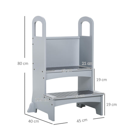 Kitchen Helper 2-Step Stool with Handles for Kids and Toddlers - Grey