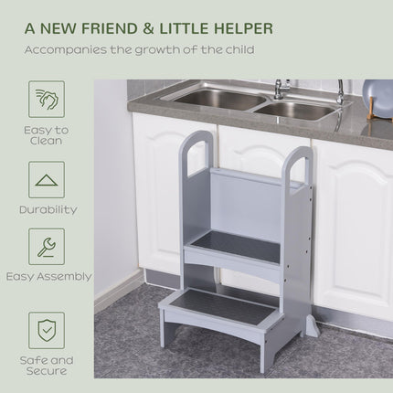 Kitchen Helper 2-Step Stool with Handles for Kids and Toddlers - Grey