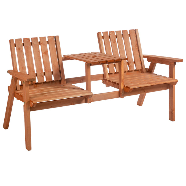2 Piece Fir Wood Garden Bench and Table Set with Parasol Hole - Orange