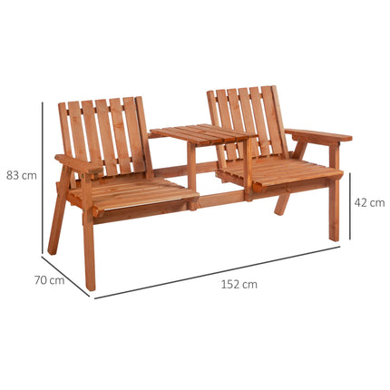 2 Piece Fir Wood Garden Bench and Table Set with Parasol Hole - Orange