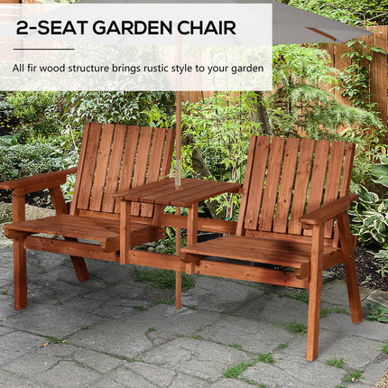 2 Piece Fir Wood Garden Bench and Table Set with Parasol Hole - Orange