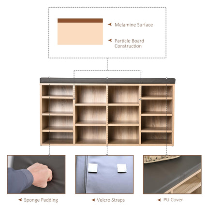 Multi-Storage Shoe Rack with 14 Compartments and Cushioned Seat for Home and Office Organisation - Brown