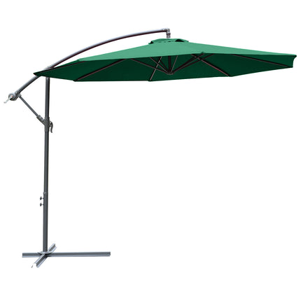 3m Garden Banana Cantilever Parasol with Crank Handle and Cross Base - Green