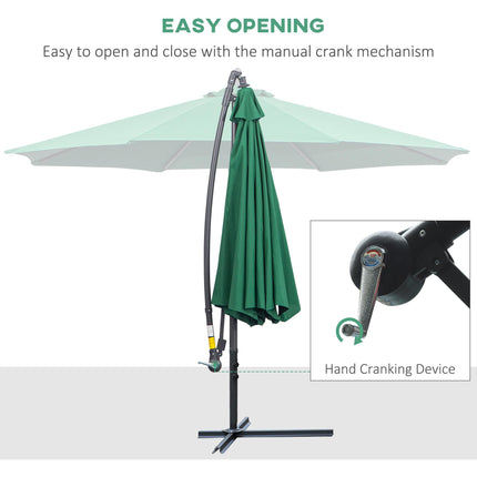 3m Garden Banana Cantilever Parasol with Crank Handle and Cross Base - Green