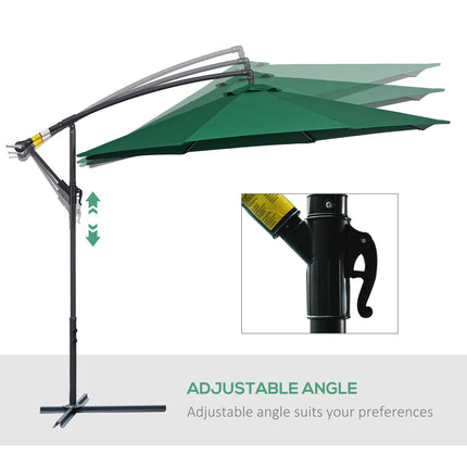 3m Garden Banana Cantilever Parasol with Crank Handle and Cross Base - Green