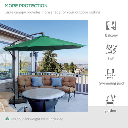 3m Garden Banana Cantilever Parasol with Crank Handle and Cross Base - Green