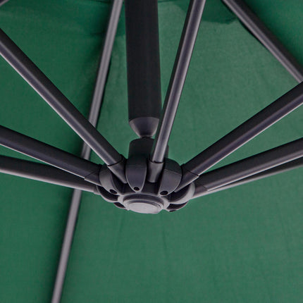 3m Garden Banana Cantilever Parasol with Crank Handle and Cross Base - Green