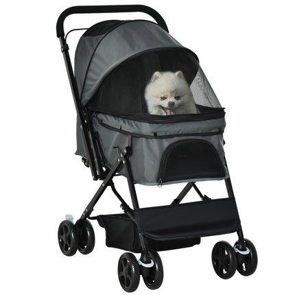 Foldable Pet Stroller Jogger with Reversible Handle, EVA Wheels, Brake & Adjustable Canopy - Grey