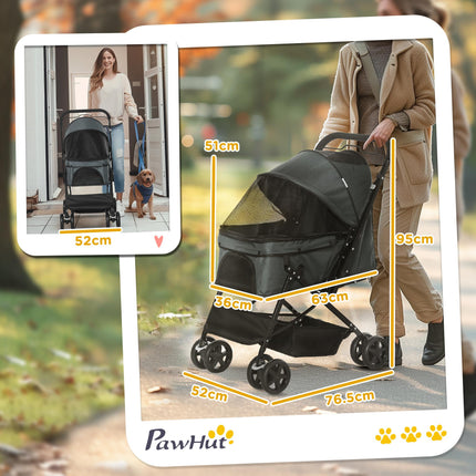 Foldable Pet Stroller Jogger with Reversible Handle, EVA Wheels, Brake & Adjustable Canopy - Grey