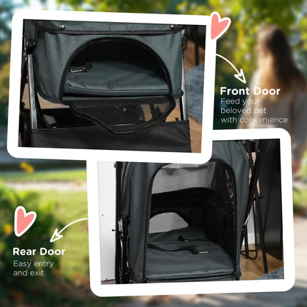Foldable Pet Stroller Jogger with Reversible Handle, EVA Wheels, Brake & Adjustable Canopy - Grey