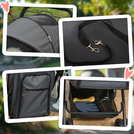 Foldable Pet Stroller Jogger with Reversible Handle, EVA Wheels, Brake & Adjustable Canopy - Grey