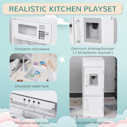 14 Piece Wooden Kids Play Kitchen Set with Fridge and Microwave - White