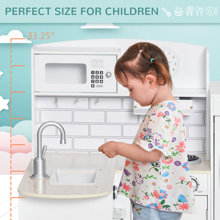 14 Piece Wooden Kids Play Kitchen Set with Fridge and Microwave - White