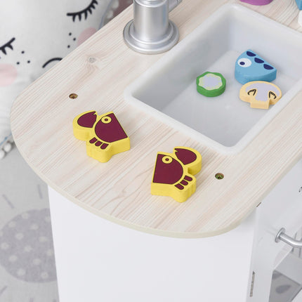 14 Piece Wooden Kids Play Kitchen Set with Fridge and Microwave - White