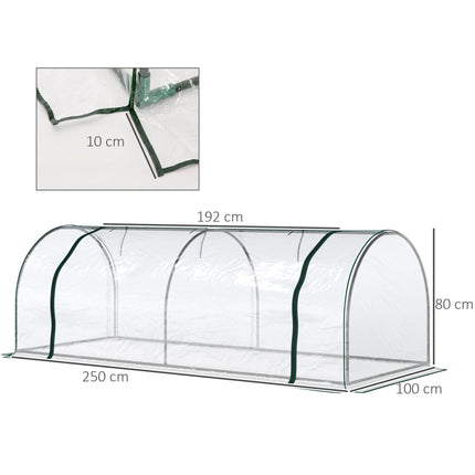 Tunnel Greenhouse 250x100x80cm Steel Frame with PVC Cover - Transparent