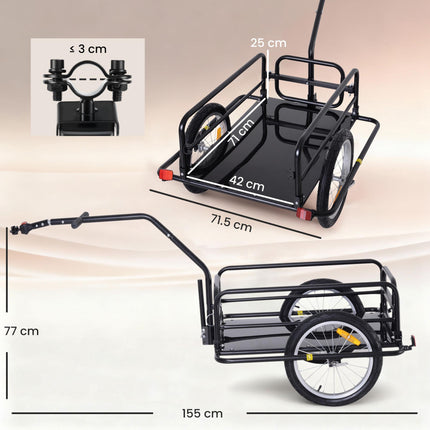 Bike Cargo Trailer with Hitch for Bicycle Luggage and Camping Storage Cart - Black