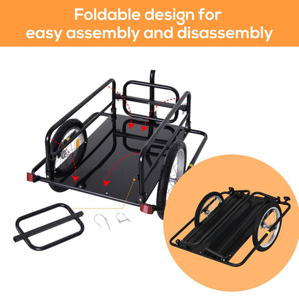 Bike Cargo Trailer with Hitch for Bicycle Luggage and Camping Storage Cart - Black