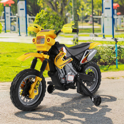 Kids Electric Ride-On Motorbike 6V Battery Scooter with Training Wheels - Yellow
