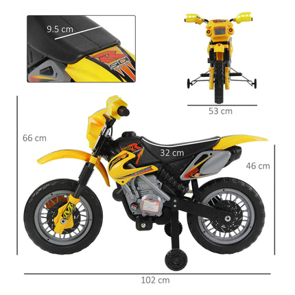 Kids Electric Ride-On Motorbike 6V Battery Scooter with Training Wheels - Yellow