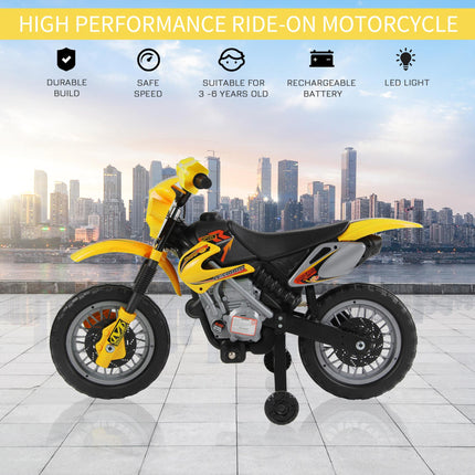 Kids Electric Ride-On Motorbike 6V Battery Scooter with Training Wheels - Yellow