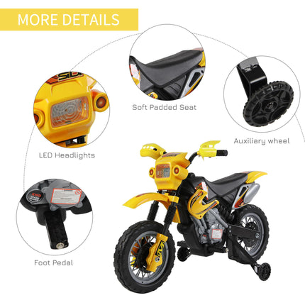 Kids Electric Ride-On Motorbike 6V Battery Scooter with Training Wheels - Yellow