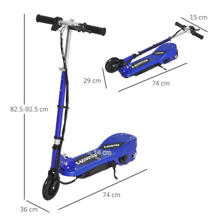 Kids Folding Electric Bike & E Scooter with 2x12V Rechargeable Battery 120W Adjustable Height PU Wheels 7-14 yrs - Blue