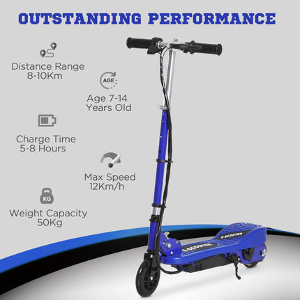 Kids Folding Electric Bike & E Scooter with 2x12V Rechargeable Battery 120W Adjustable Height PU Wheels 7-14 yrs - Blue