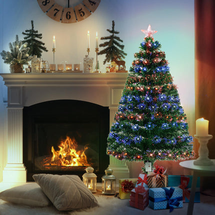 4ft Pre-Lit Artificial Christmas Tree with Multi-Coloured Fiber Optic LED Lights - Green