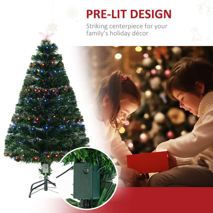 4ft Pre-Lit Artificial Christmas Tree with Multi-Coloured Fiber Optic LED Lights - Green