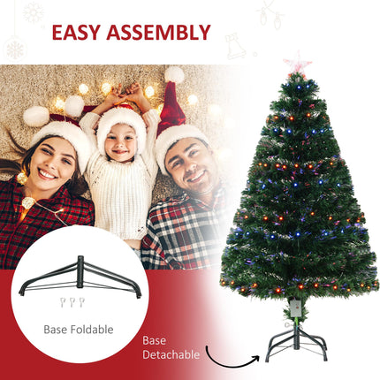 4ft Pre-Lit Artificial Christmas Tree with Multi-Coloured Fiber Optic LED Lights - Green