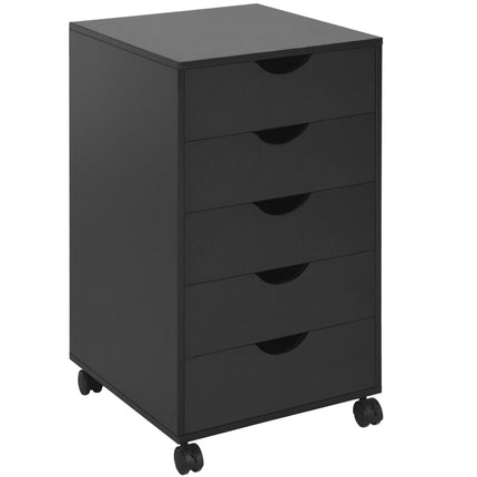 5 Drawer Mobile Vertical Filing Cabinet with Wheels for Home Office - Black