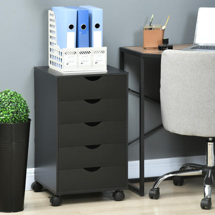 5 Drawer Mobile Vertical Filing Cabinet with Wheels for Home Office - Black