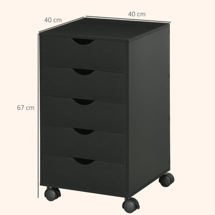 5 Drawer Mobile Vertical Filing Cabinet with Wheels for Home Office - Black