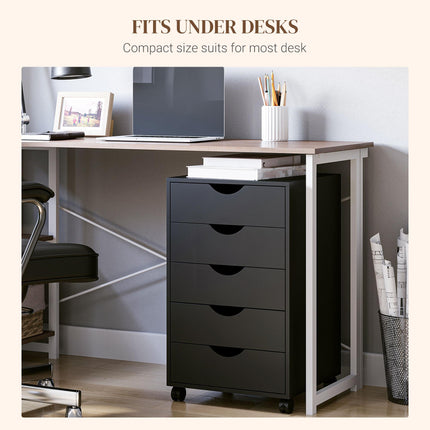 5 Drawer Mobile Vertical Filing Cabinet with Wheels for Home Office - Black